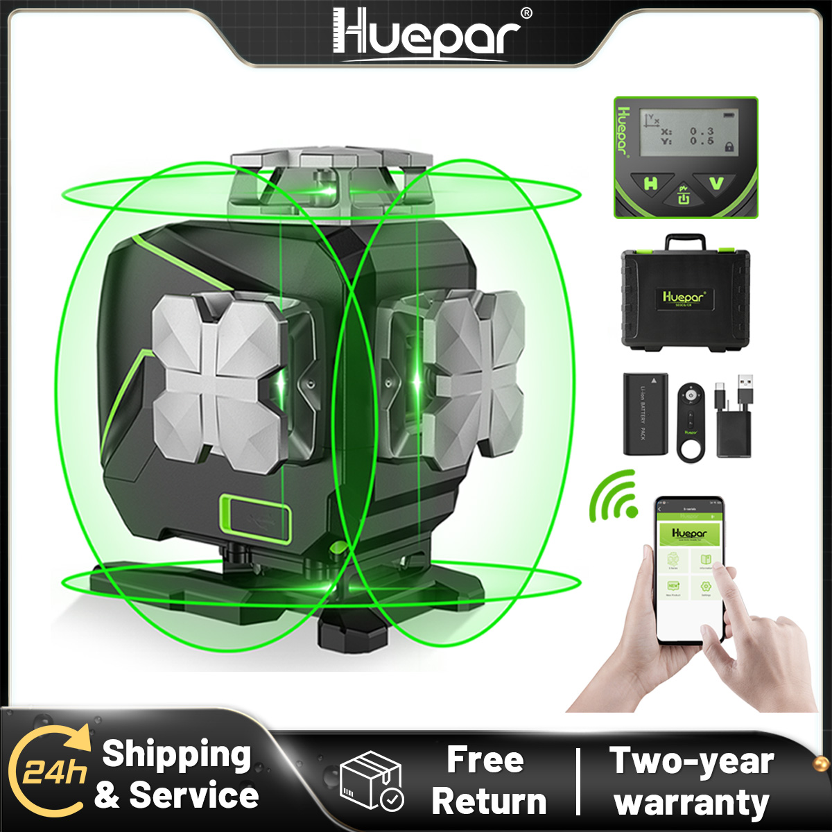 Laser Level 16 Lines 4D Green - Huepar S04CG-A 16 Garis 4D Cross