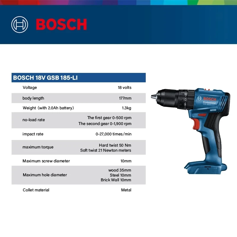 Bosch GSB 185-LI, Bor Impak Ni - Brushless Cordless Electric Drill 18V ulasan dan harga