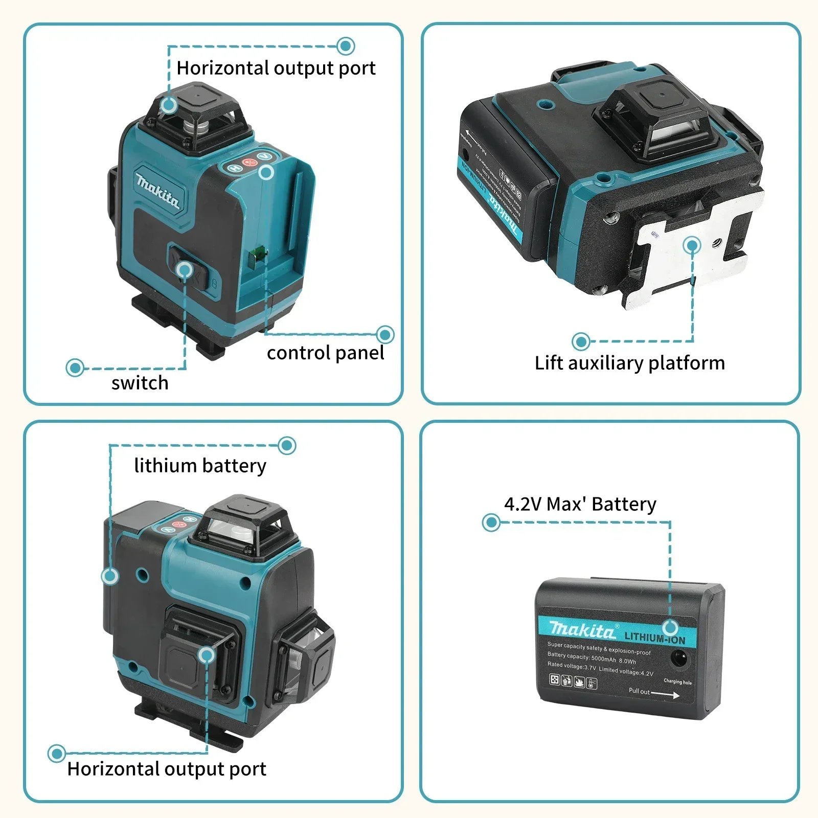 Baterai Makita 40V 5.0Ah Max,  - Laser Level 16 Lines 4D Green ulasan dan harga